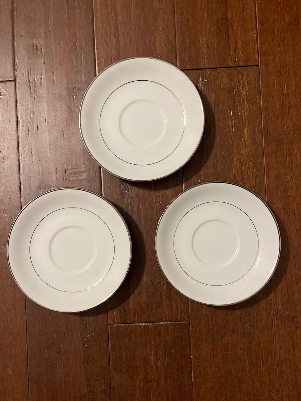 Noritake White Porcelain Saucers with Silver Rim - Set of 3